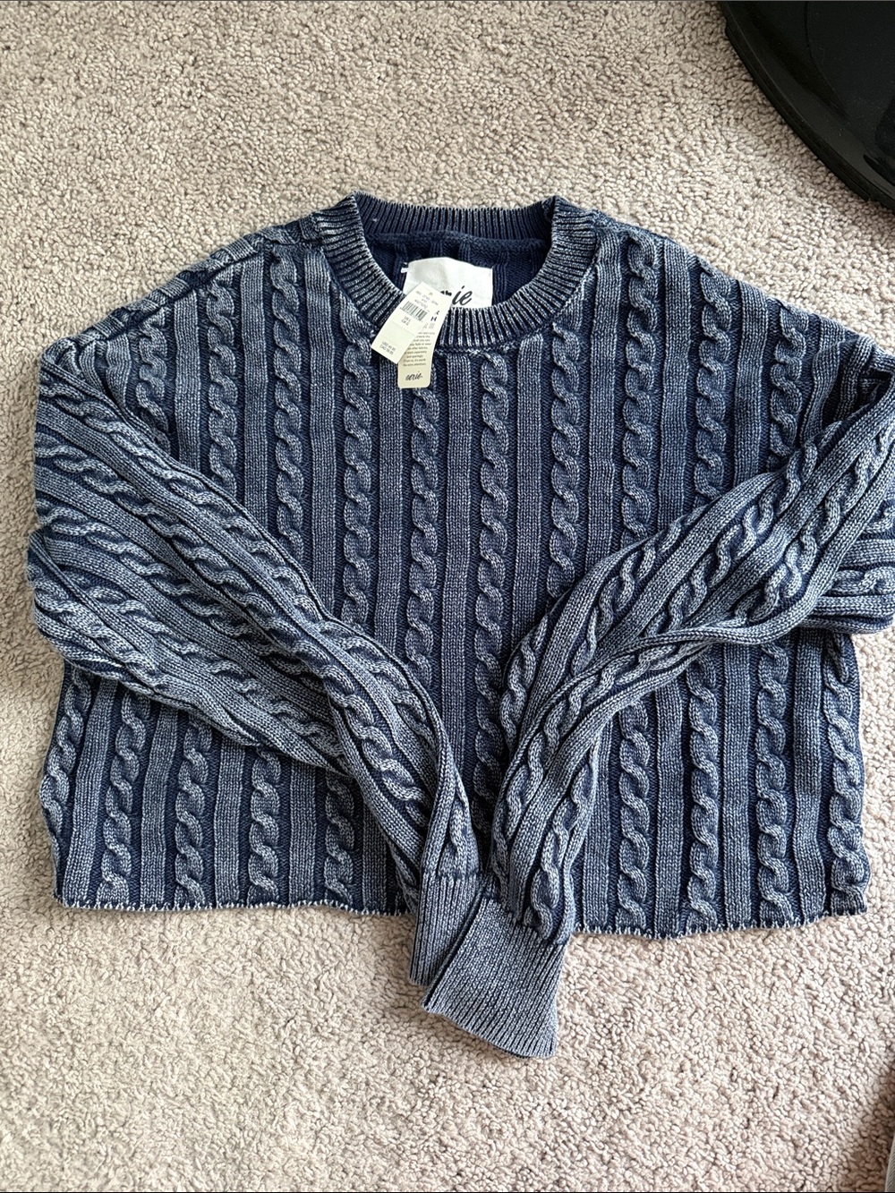 aerie cropped navy cable knit sweater